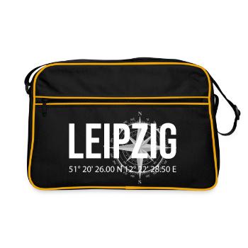 Koordinaten Leipzig - Retro Tasche - Schwarz/Gold - Vorne