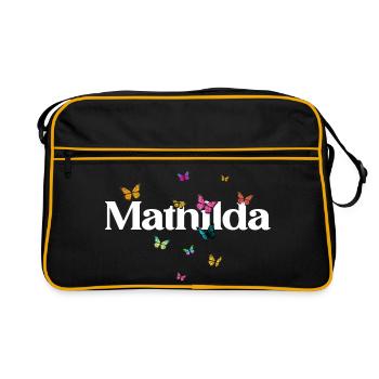 Schöner Mädchenname mit Schmetterlingen MATHILDA - Retro Tasche - Schwarz/Gold - Vorne