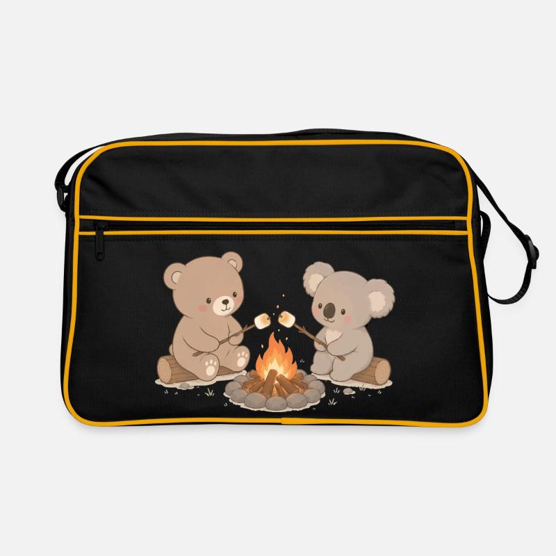 Bear and koala at the campfire with marshmallows Retro Bag