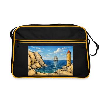 Lighthouse at Sea: Sail into Horizon - Retro Bag - black/gold - Front