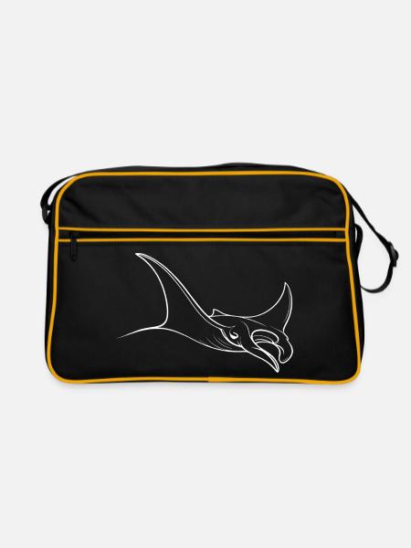 Mantarochen Linienzeichnung - Retro Tasche - Schwarz/Gold