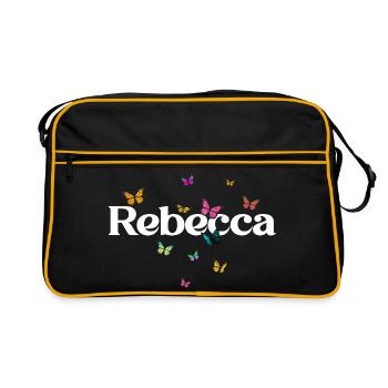 Schöner Mädchenname mit Schmetterlingen REBECCA - Retro Tasche - Schwarz/Gold - Vorne