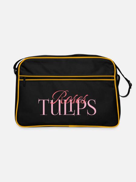 Roses & Tulips – Blühende Eleganz - Retro Tasche - Schwarz/Gold - Vorne