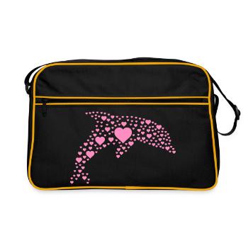 Dolphin with small hearts - Retro Bag - black/gold - Front