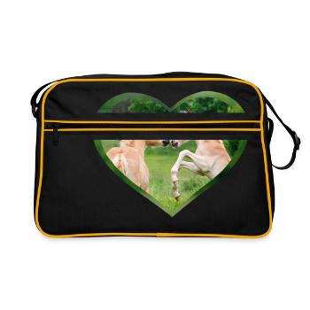 Haflinger Pferde lustige Fohlen Freunde mit Herz - Retro Tasche - Schwarz/Gold - Vorne