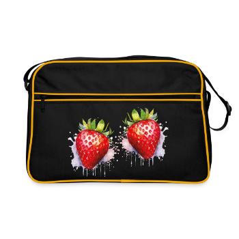 Water-coloured strawberries - Retro Bag - black/gold - Front