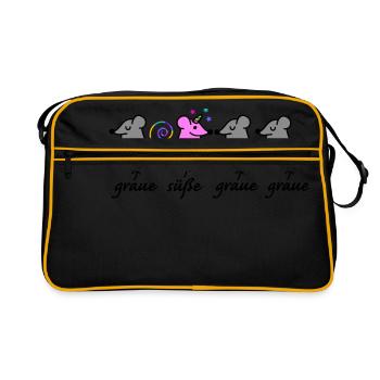 Maus und Mäuse - Retro Tasche - Schwarz/Gold - Vorne