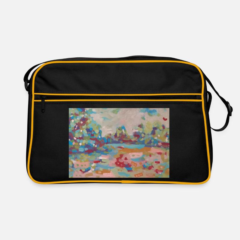 Abstrakte Landschaft aus farbenfrohen Flecken - Retro Tasche - Schwarz/Gold