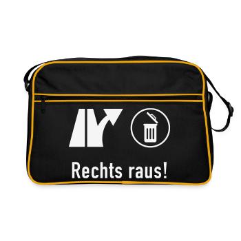 Rechts Raus! (Gegen Rechts / Politik / Ausfahrt) - Retro Tasche - Schwarz/Gold - Vorne