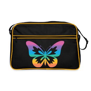 Schmetterling Regenbogen Autismus-Spektrum - Retro Tasche - Schwarz/Gold - Vorne