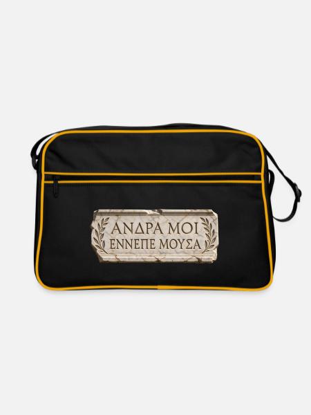 Griechische Inschrift auf Marmorplatte - Retro Tasche - Schwarz/Gold
