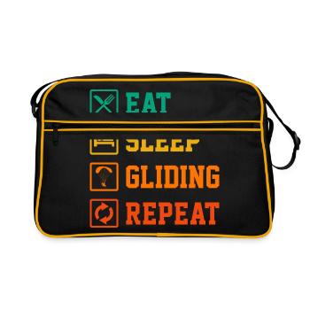 Eat Sleep Gliding Repeat Paragliding Parachute Par - Retro Tasche - Schwarz/Gold - Vorne
