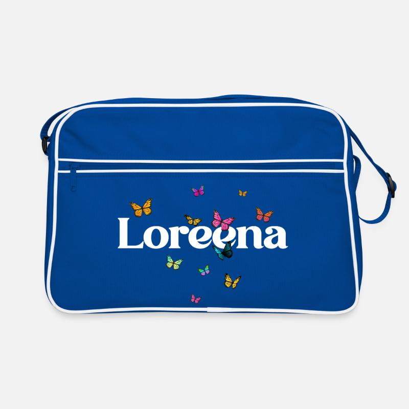 Schöner Mädchenname LOREENA mit Schmetterlingen  Retro Tasche