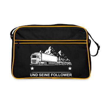 « Votre nom » et vos abonnés - camion - embouteillage - Sac Retro - noir/or - Devant
