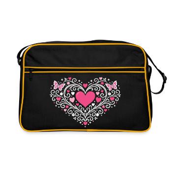 Heart Ornamented Roses Butterflies - Retro Bag - black/gold - Front