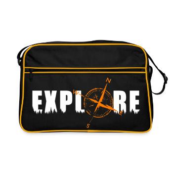Explore Motiv mit einem Kompass - Retro Tasche - Schwarz/Gold - Vorne