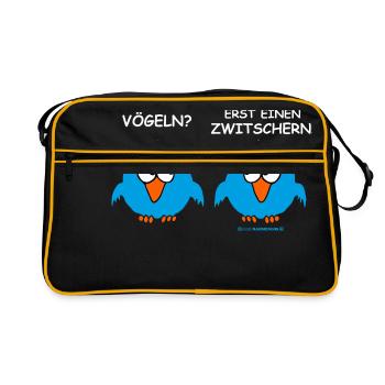 FUN - Vögeln? Erst einen zwitschern! Sex Fun - - Retro Tasche - Schwarz/Gold - Vorne