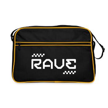 Geometric RAVE Music Futuristic Wordmark - Retro Bag - black/gold - Front