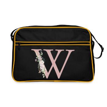 W Monogramme, Floral, Personnalisable - Sac Retro - noir/or - Devant