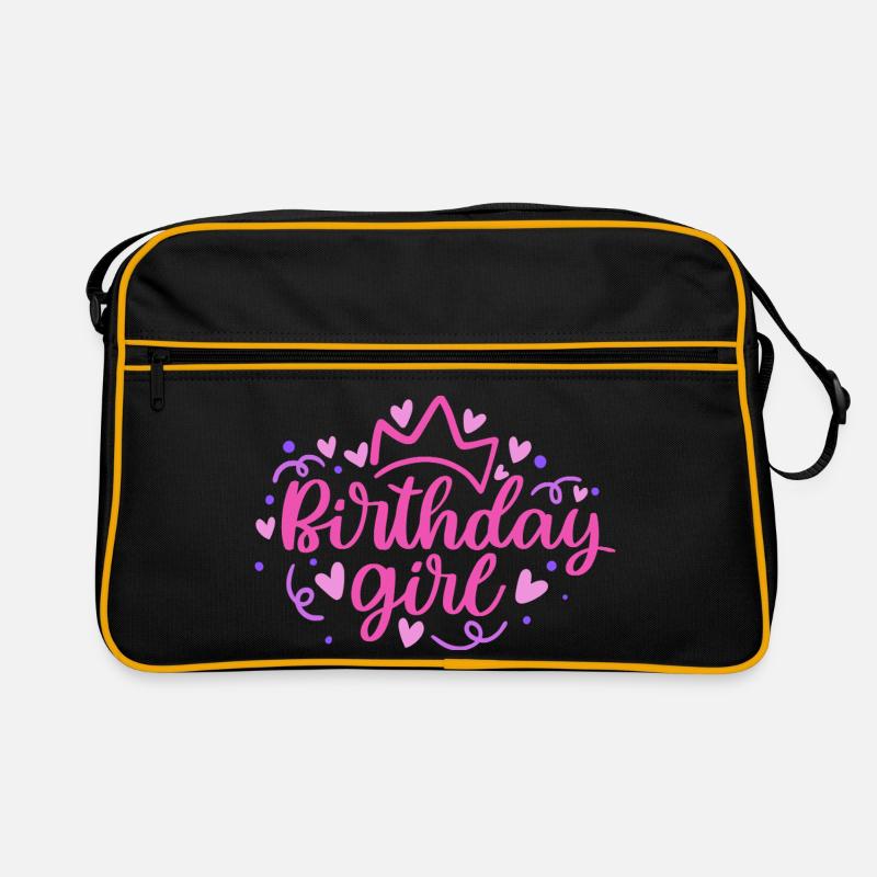 Birthday Girlie mit Krone Herzchen Konfetti Retro Tasche