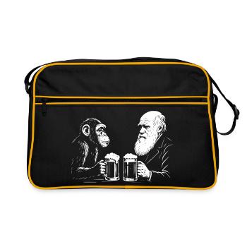 Charles Darwin is drinking beer with monkey - Retro Bag - black/gold - Front
