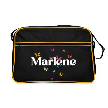 Schöner Mädchenname mit Schmetterlingen MARLENE - Retro Tasche - Schwarz/Gold - Vorne