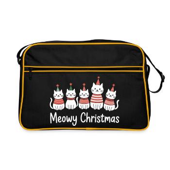 Meowy Christmas Katzen Fest - Retro Tasche - Schwarz/Gold - Vorne