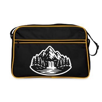 Berge Landschaft Wald Wasserfall - Retro Tasche - Schwarz/Gold - Vorne