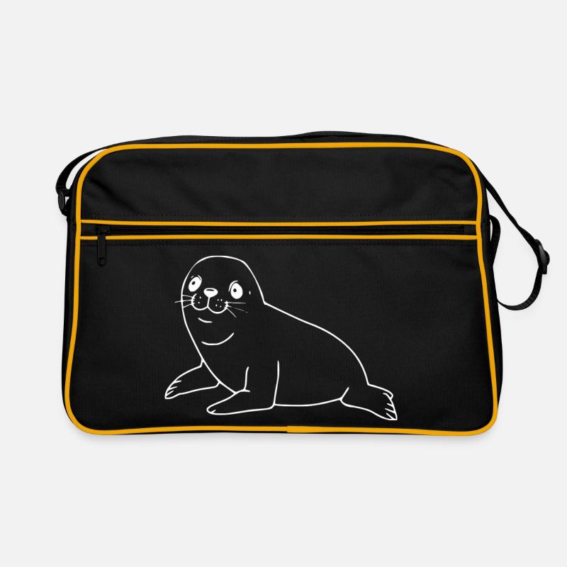Robbe weiß Seehund - Retro Tasche - Schwarz/Gold