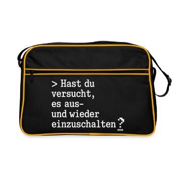 Neustart-Frage: Aus- und Einschalten - Retro Tasche - Schwarz/Gold - Vorne