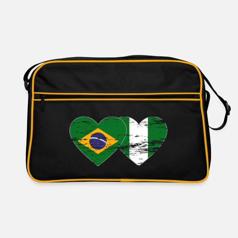 Drapeau du Brésil et du Nigeria coeur utilisé Sac Retro