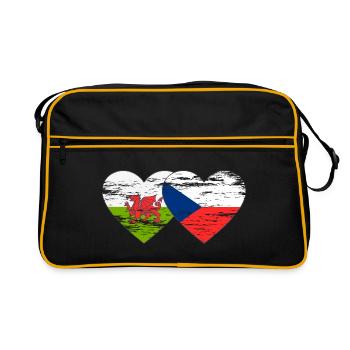 Pays de Galles République tchèque drapeau coeur utilisé - Sac Retro - noir/or - Devant