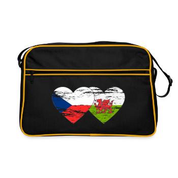 République tchèque Pays de Galles Drapeau Coeur utilisé - Sac Retro - noir/or - Devant