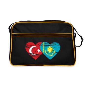 Turquie Kazakhstan Drapeau Coeur utilisé - Sac Retro - noir/or - Devant