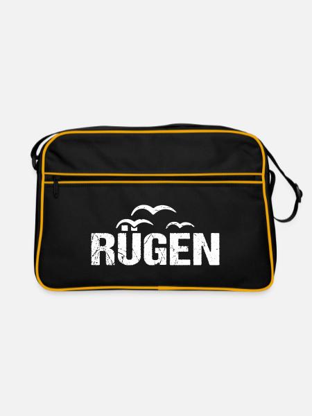Rügen Ostsee Insel Möwen - Retro Tasche - Schwarz/Gold - Vorne
