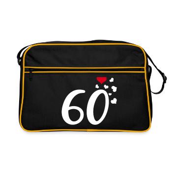 60. Geburtstag Jubiläum Herzen 60 - Retro Tasche - Schwarz/Gold - Vorne
