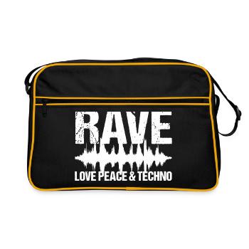 Rave Love Peace Techno Musique - Sac Retro - noir/or - Devant