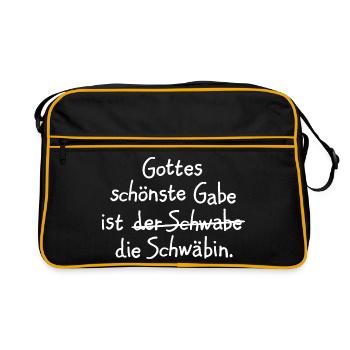 Gottes schönste Gabe ist die Schwäbin - Retro Tasche - Schwarz/Gold - Vorne