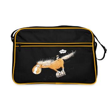 Pferd Mit Rollschuh Fährt Wortspiel Pferdefreunde - Retro Tasche - Schwarz/Gold - Vorne