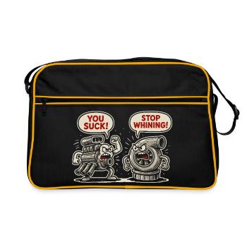 Auto You Suck Stop Whining Tuning KFZ Mechaniker - Retro Tasche - Schwarz/Gold - Vorne