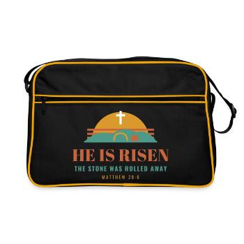He Is Risen – Easter Christian Matthew 28:6 - Retro Tasche - Schwarz/Gold - Vorne