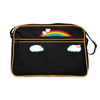 Rainbow Love Hearts Clouds Happily In Love - Retro Bag - black/gold - Front