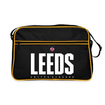 Leeds City Logo Grafik T-Shirt - Retro Tasche - Schwarz/Gold - Vorne