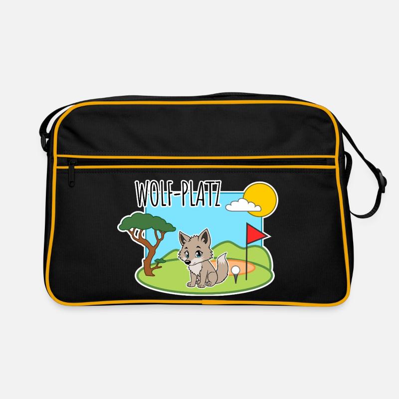 Wolf-Platz - Ein Wolf auf dem Golfplatz - Retro Tasche - Schwarz/Gold