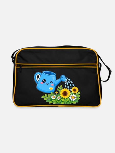 Watering Can Blooms – Gießkanne Blüten - Retro Tasche - Schwarz/Gold