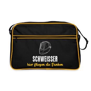 Schweißer Geschenk Helm Hier fliegen die Funken - Retro Tasche - Schwarz/Gold - Vorne