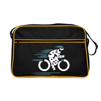 Ich bin selten radlos! Typo Fahrrad, modern - Retro Tasche - Schwarz/Gold - Vorne