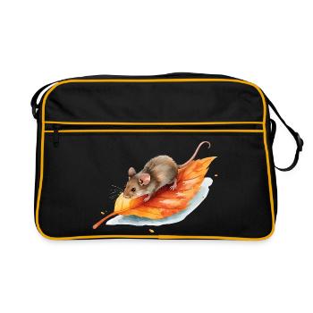 Mouse on Autumn Leaf Watercolor Motif - Retro Bag - black/gold - Front