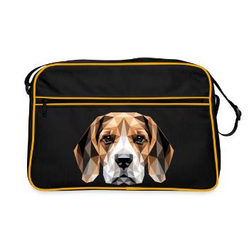Beagle Welpe Beagles Süßer Hund English Beagle - Retro Tasche - Schwarz/Gold - Vorne