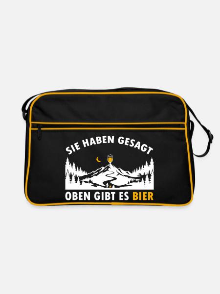Sie haben gesagt oben gibt es Bier auf dem Berg - Retro Tasche - Schwarz/Gold - Vorne